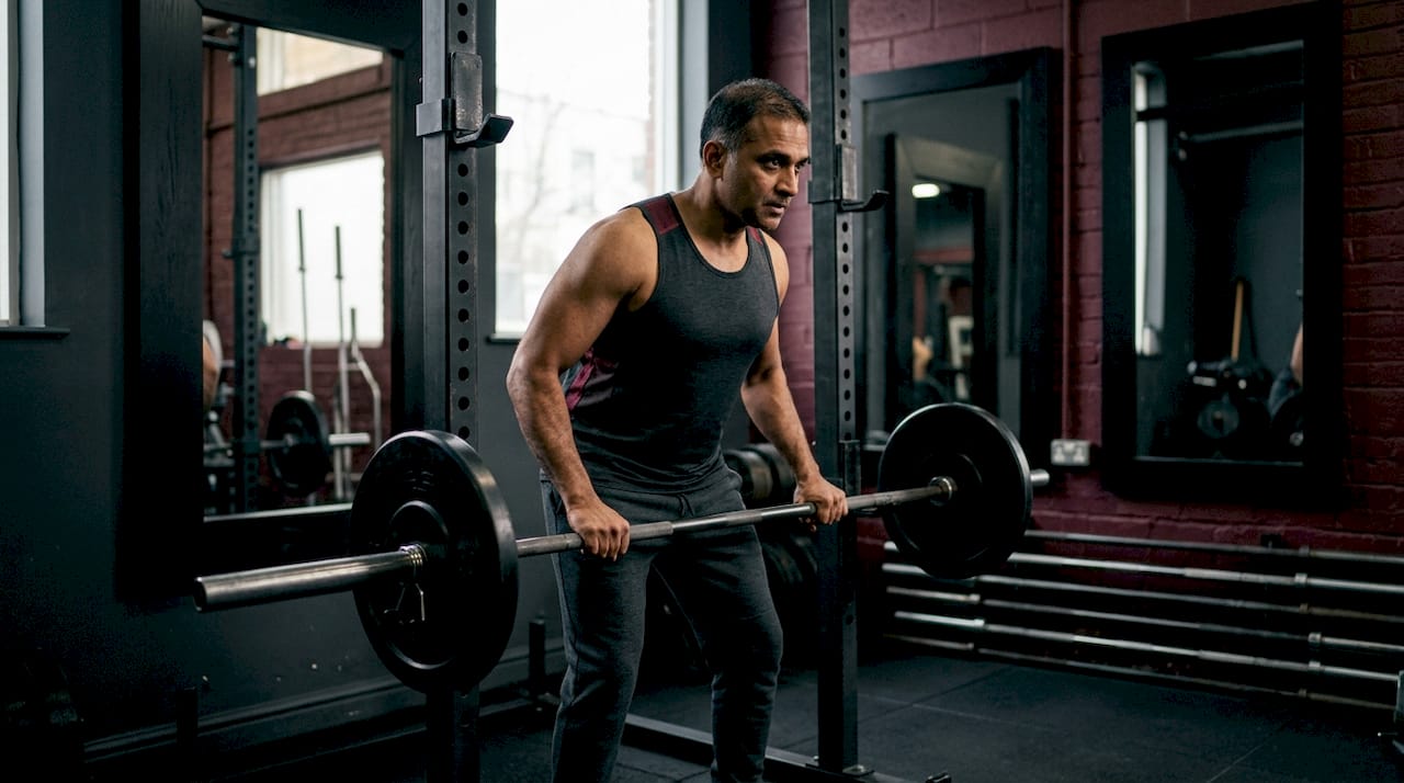 Man adjusting weights before workout in gym