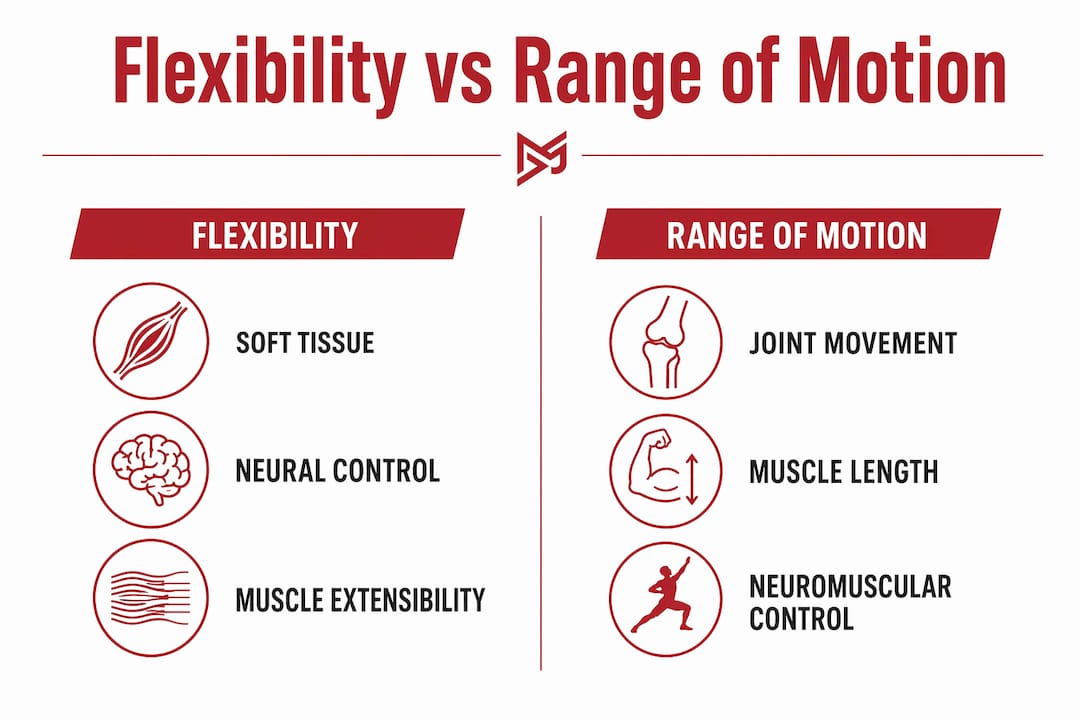Infographic comparing flexibility and range of motion