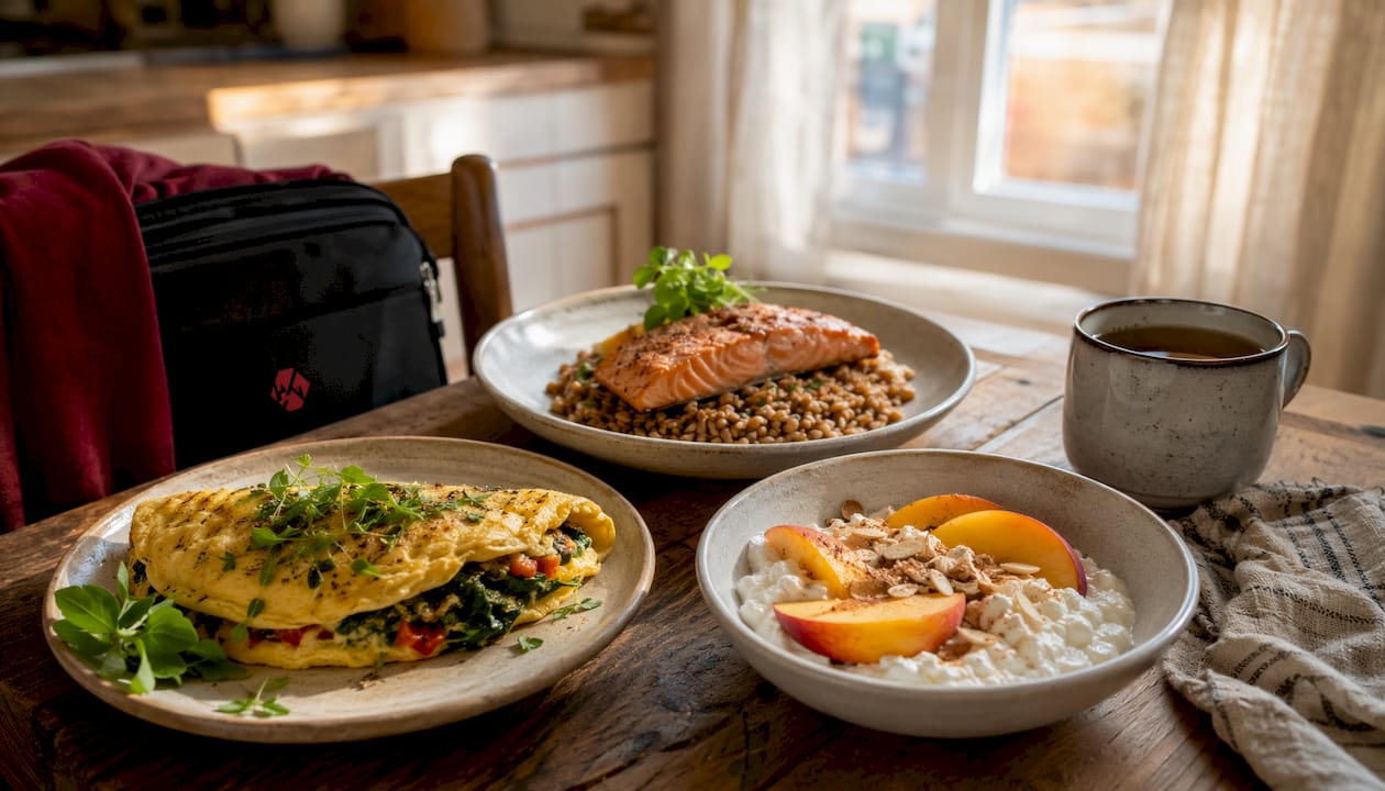 Top view of protein portions for senior meals