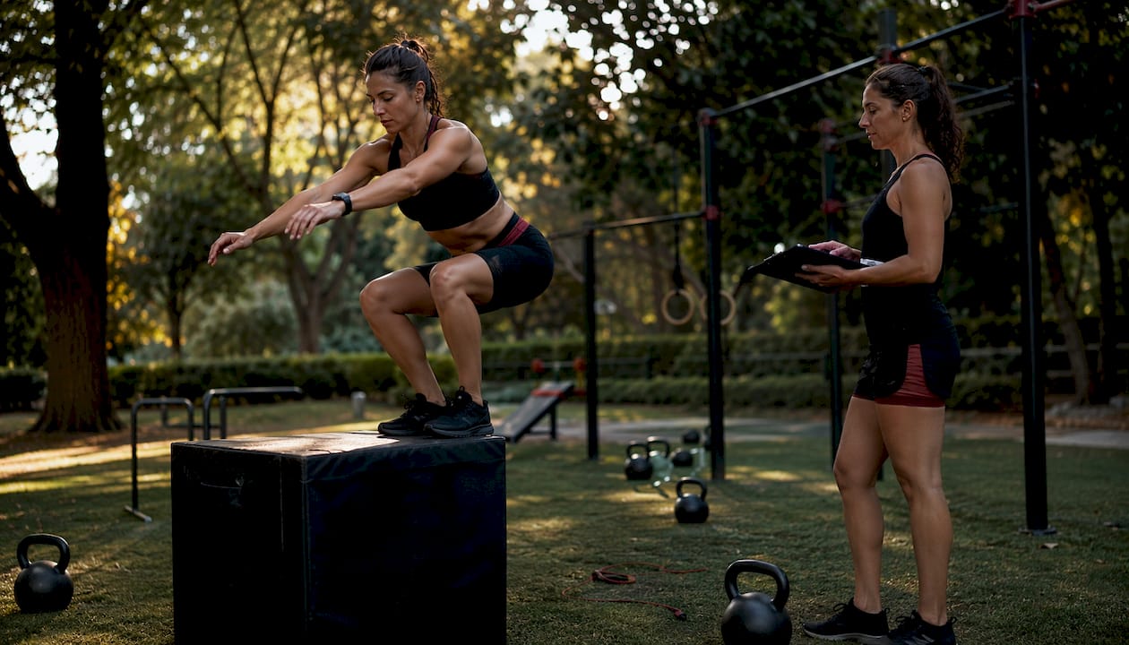 Athlete performing circuit training jump