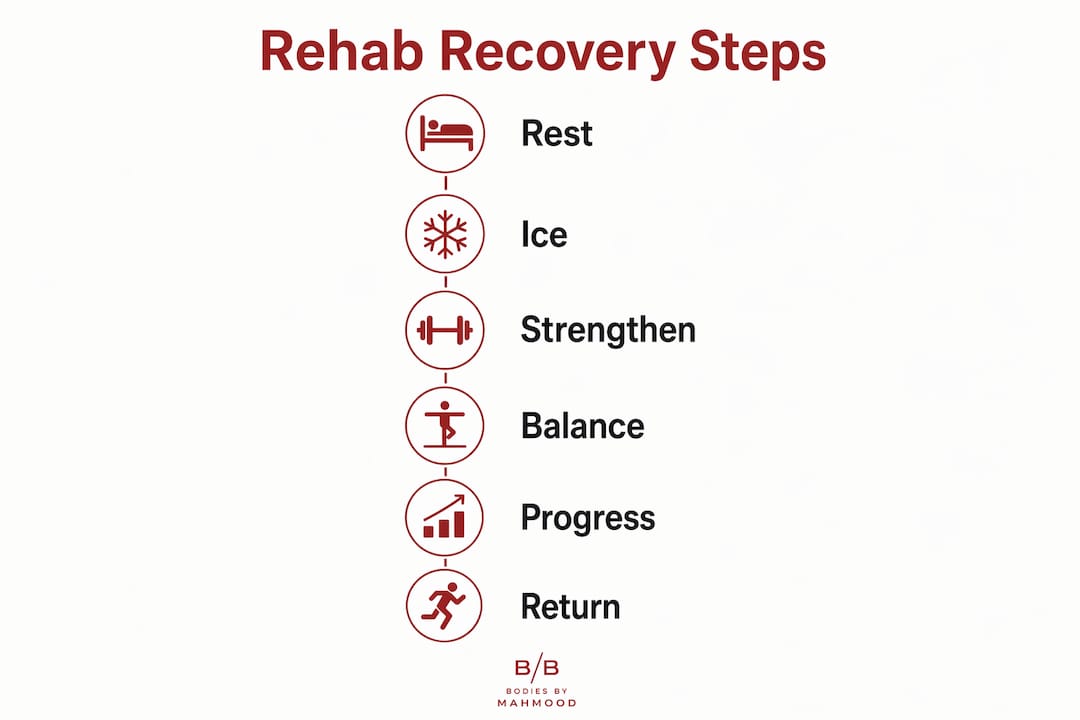 Infographic showing shin splints recovery steps