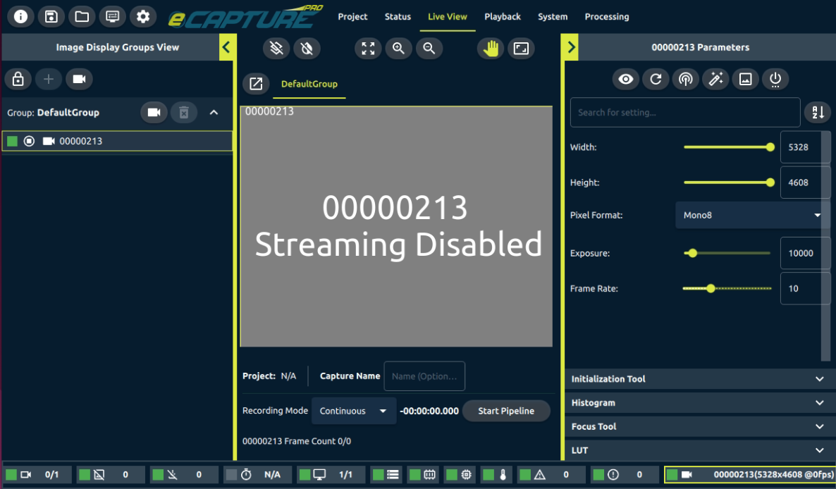 The eCapture Pro screen is organized into six main views, including the Live View