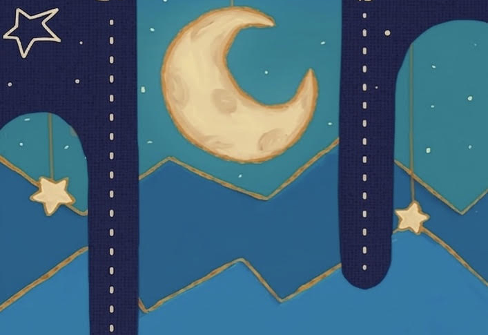 Digital artwork of a moon and stars by Emma Grado