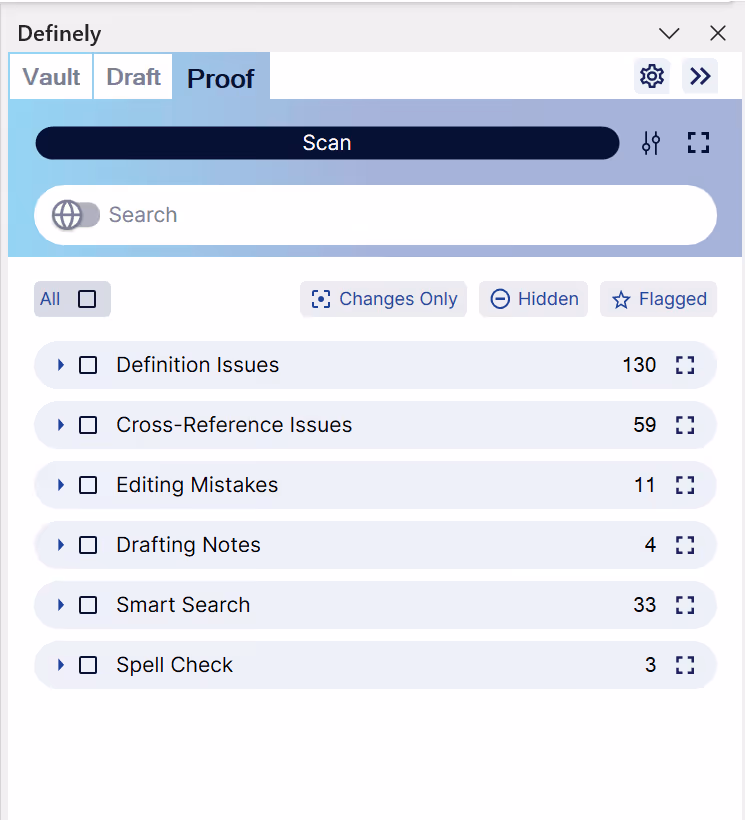 The proofreading engine with 'Changes Only' as an option