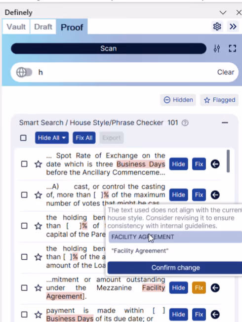 The phrase checker in action
