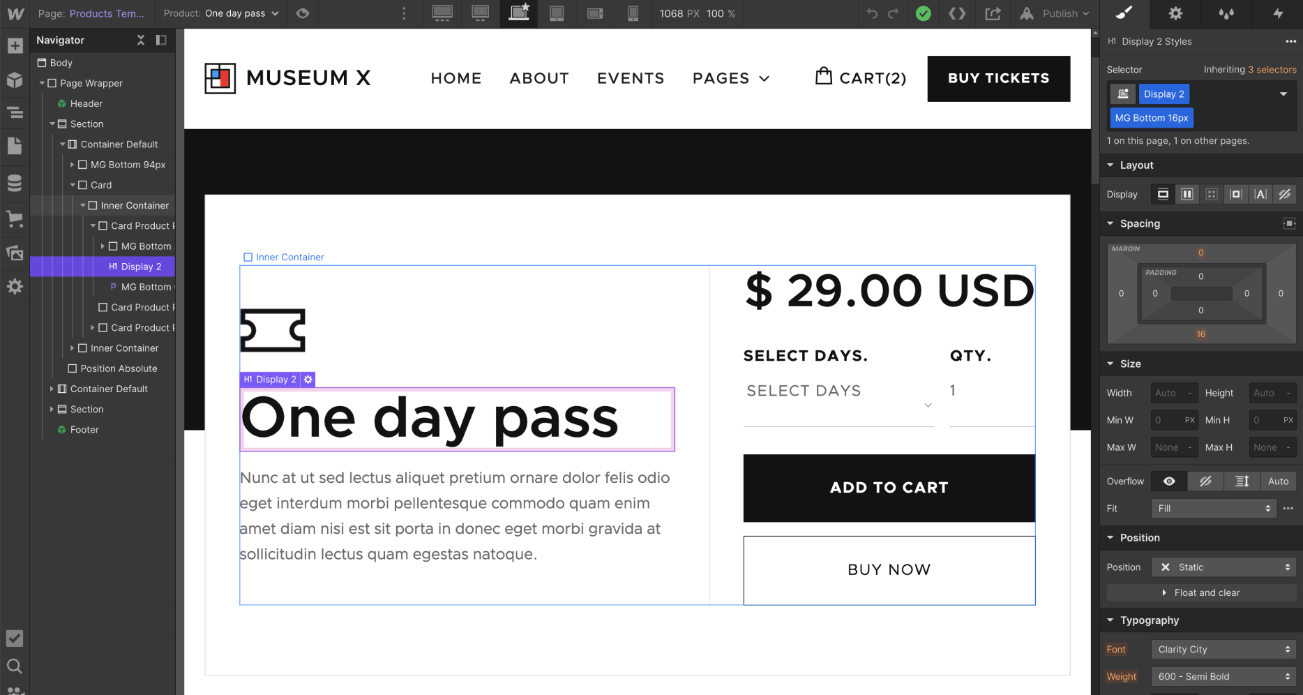 eCommerce Page - Museum X Webflow Template