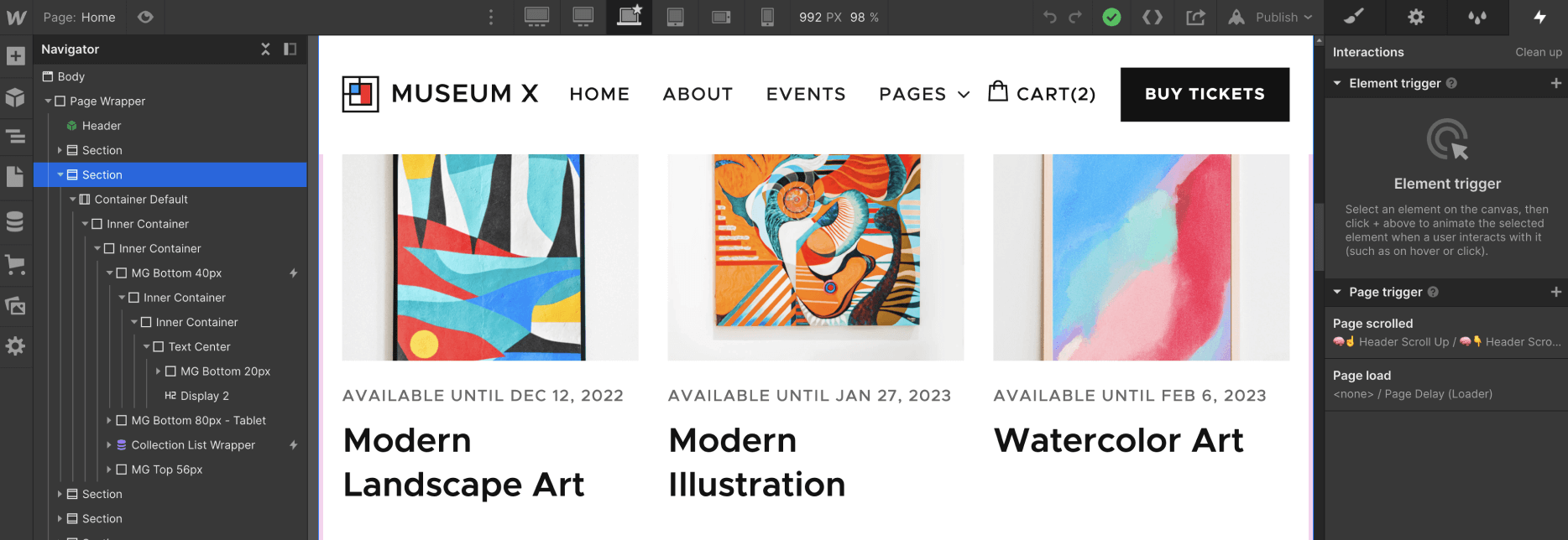 Responsive Design - Museum X Webflow Template