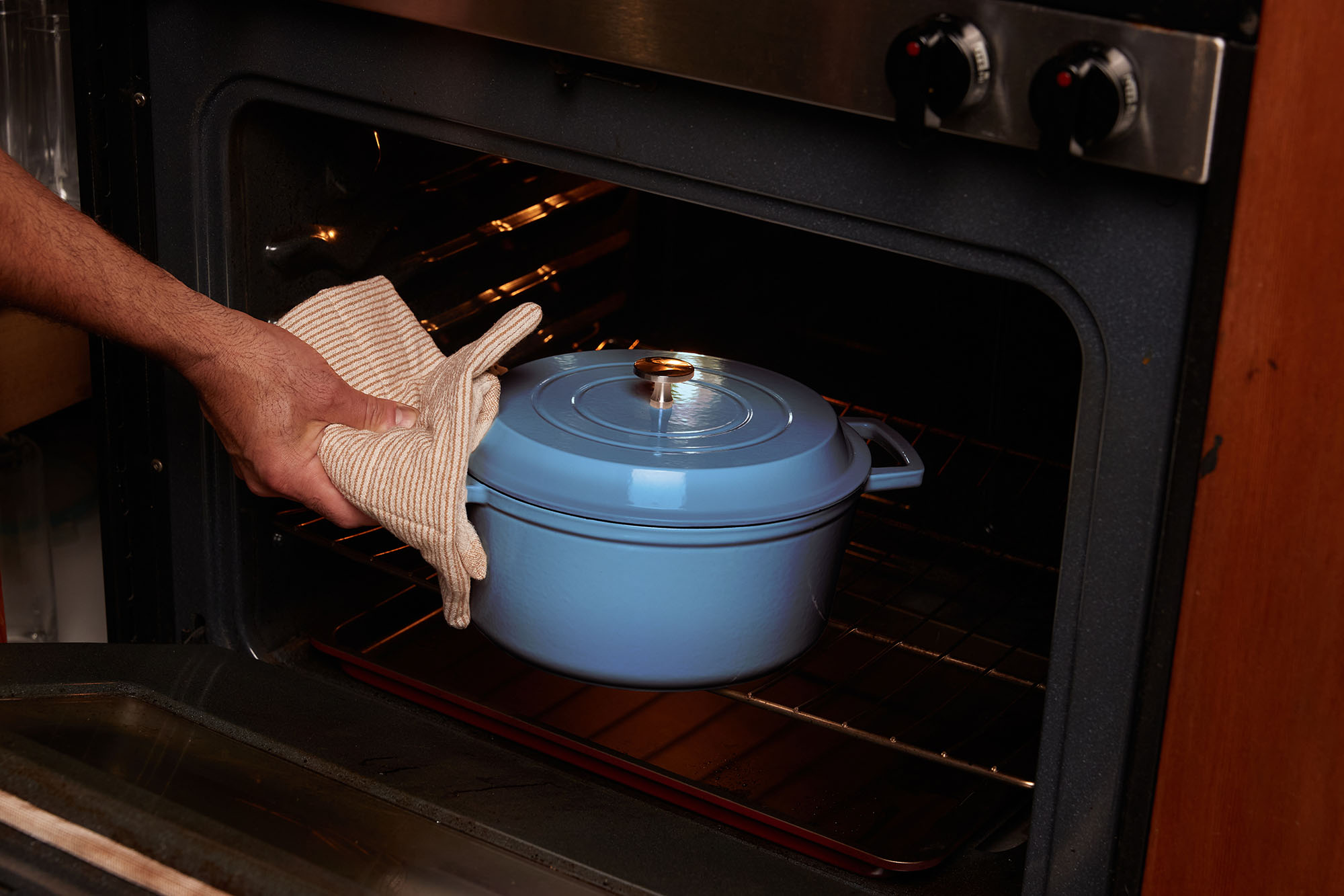 Taking out the dutch oven