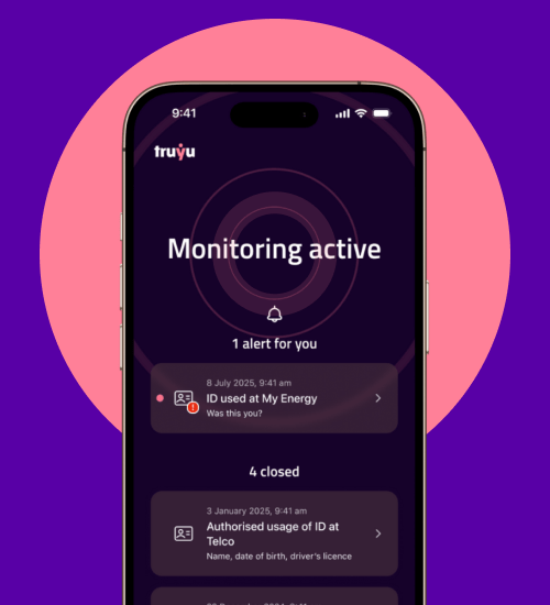 Truyu app screen with monitoring pulse animation