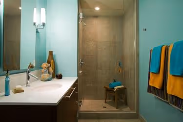 Bathroom with aqua walls