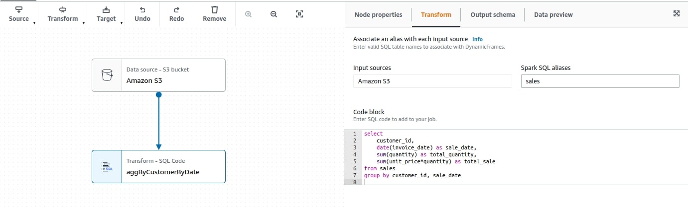 AWS Glue Studio - transform node