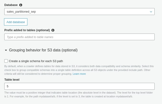 AWS Studio - crawler Create Database