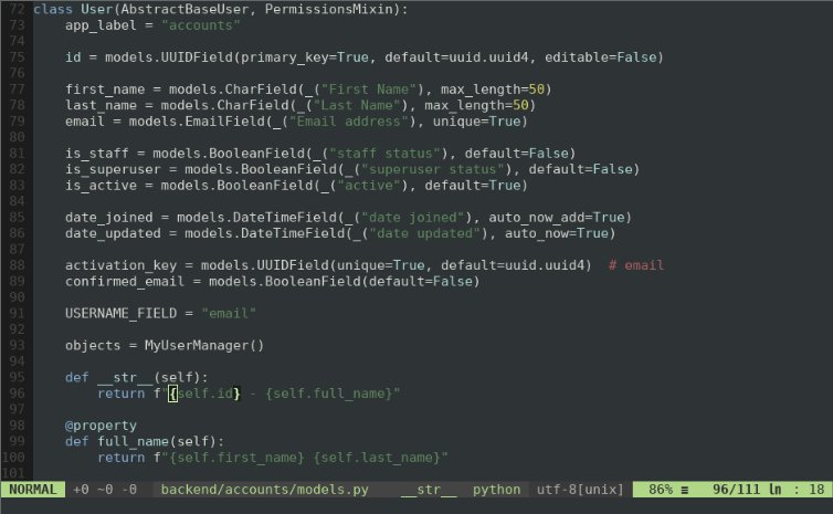 Vim interface window with code