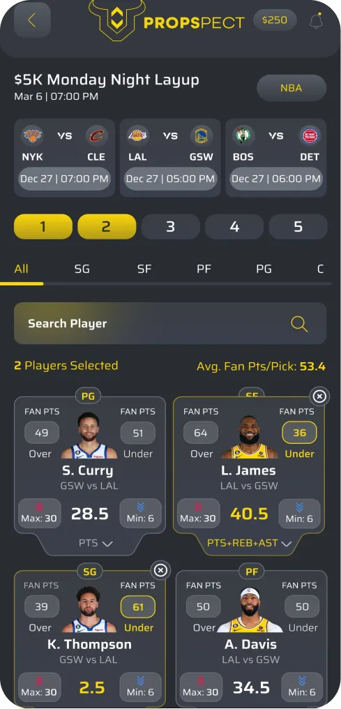 List of game matchups with date and time