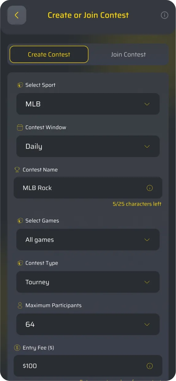 Create/Join contest fields
