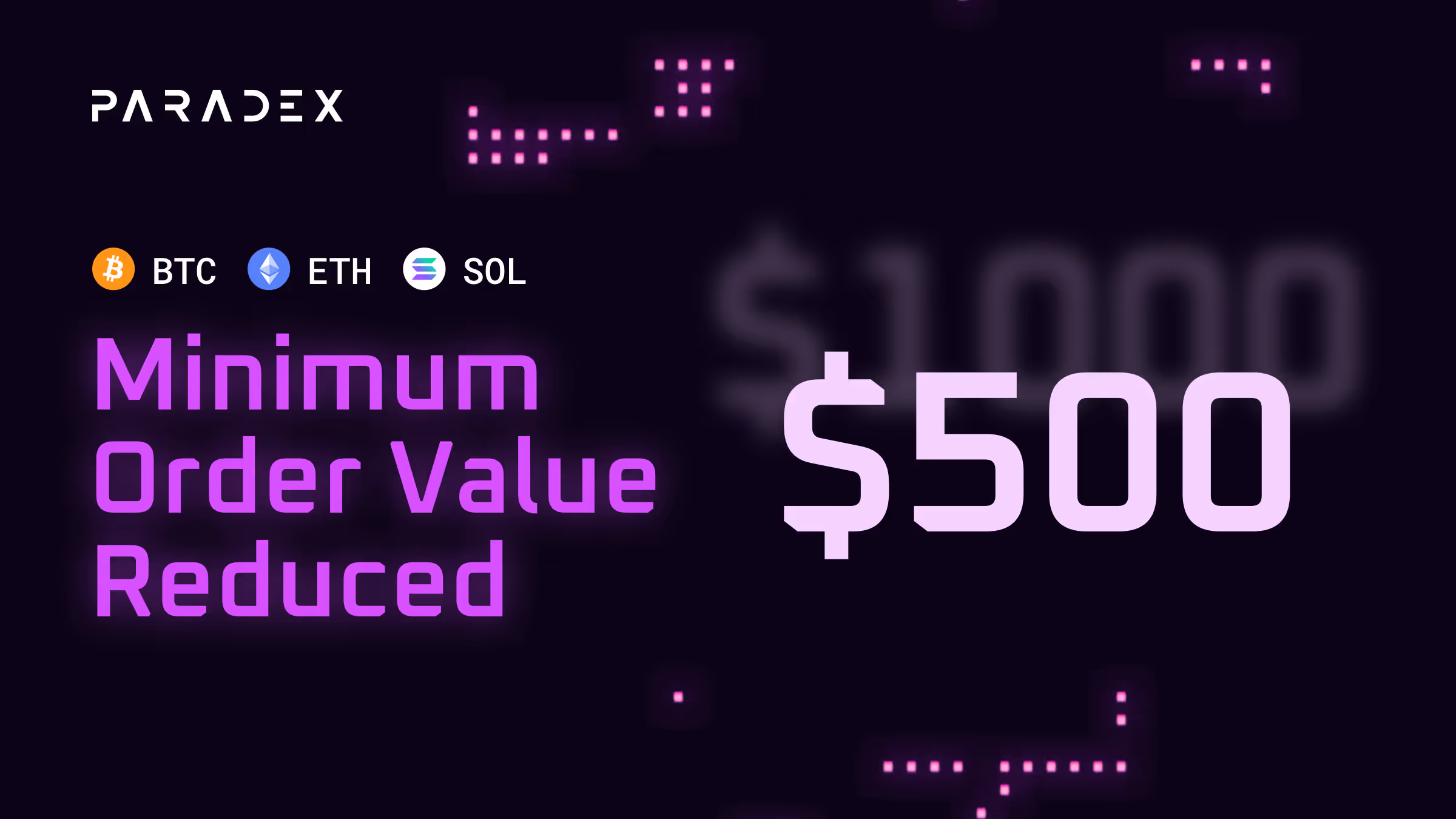 Effective immediately, traders can enjoy a reduced minimum order size of $500 on all major perpetuals: BTC, ETH, SOL