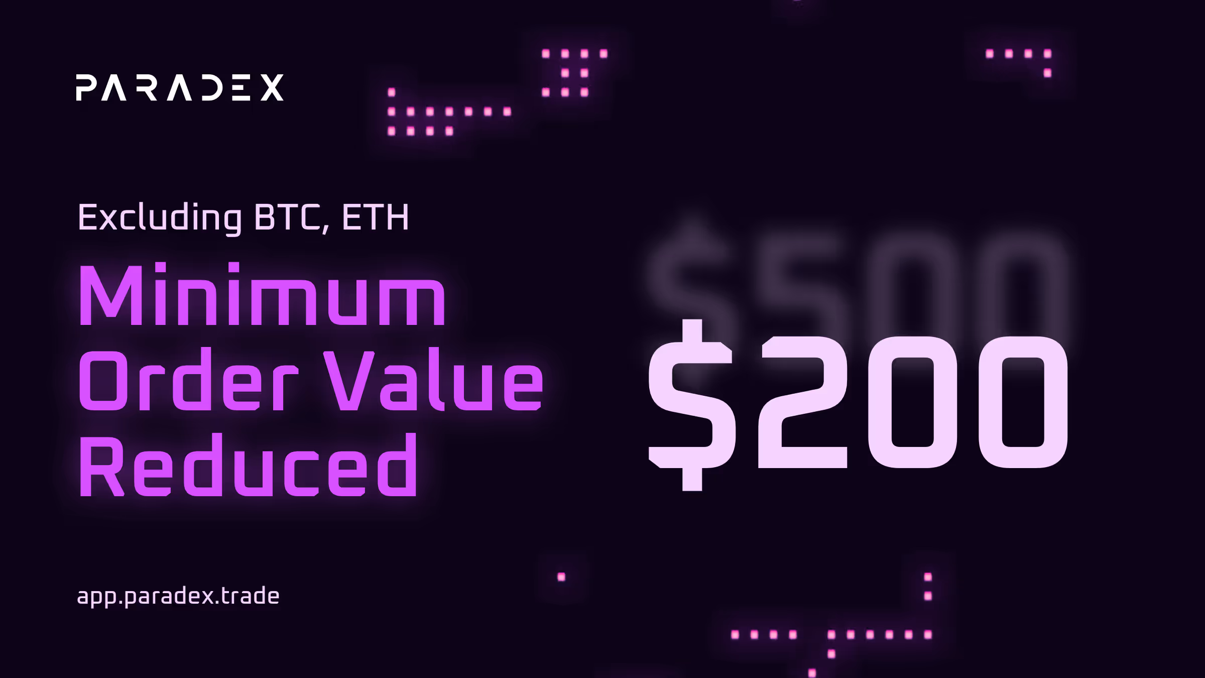 We're thrilled to announce the new minimum order value of $200 for all markets, except BTC and ETH.