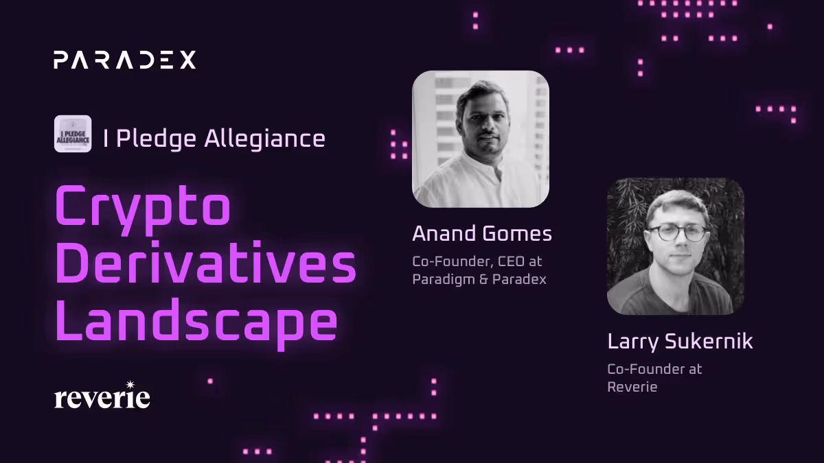 Our fearless leader, Anand Gomes, co-founder of Paradigm and Paradex, sat down with Larry Sukernik, co-founder of Reverie for an action packed episode covering the dominance of perp dexes, the role of convexity, volatility and margin, building on Starknet and competing in a really difficult and dynamic market.
