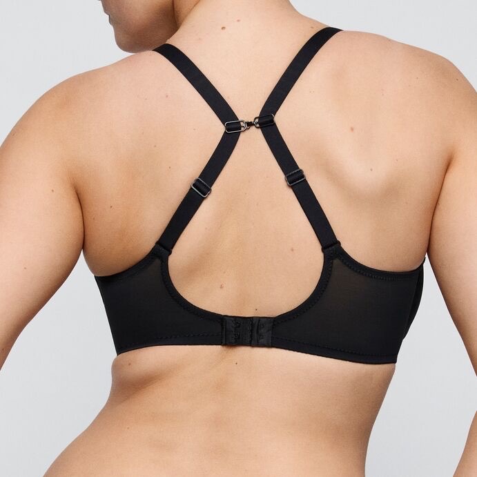 Jenette Bras Belgium PrimaDonna Sheary Seamed Mesh Convertible Full Cup Bra in Black with High Waist Briefs in Black from Backside