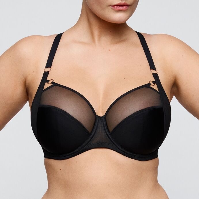 Jenette Bras Belgium PrimaDonna Sheary Seamed Mesh Convertible Full Cup Bra in Black