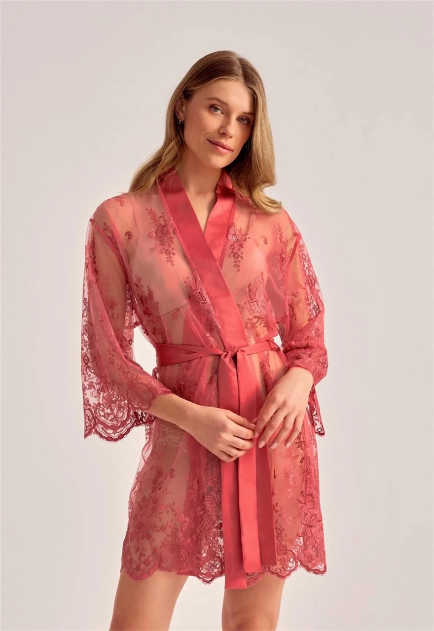 Jenette Bras Canada Rya Darling Satin Lace Short Robe in Orange
