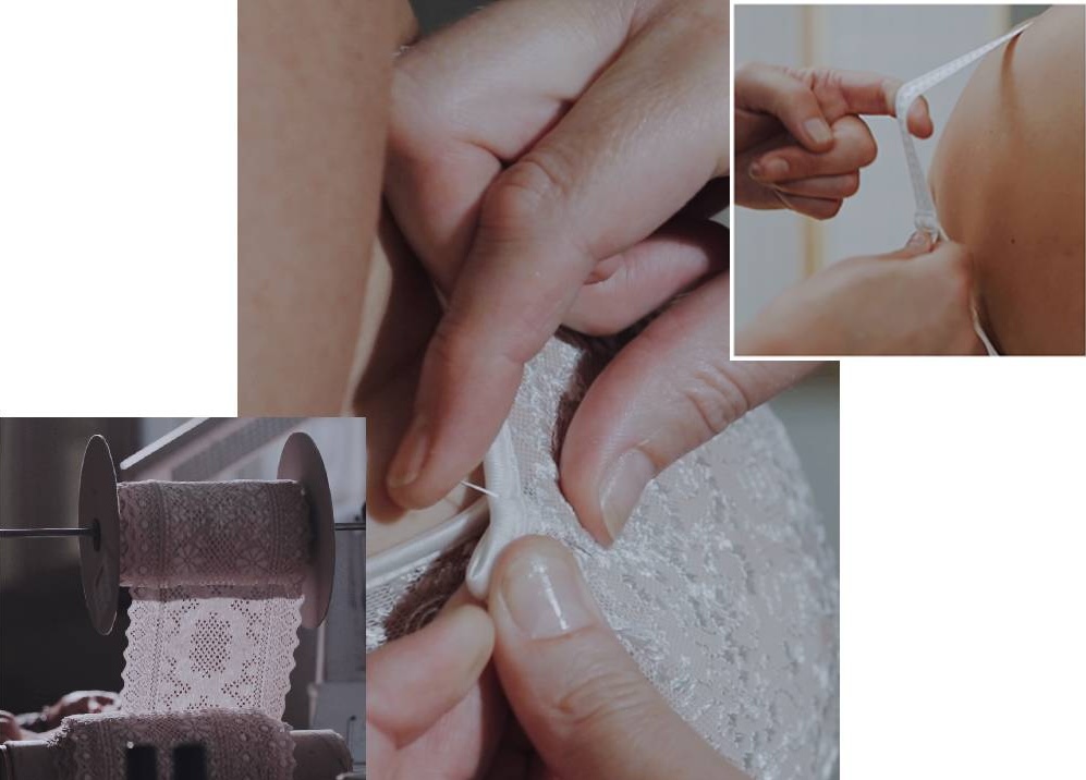 A seamstress stitching a bra