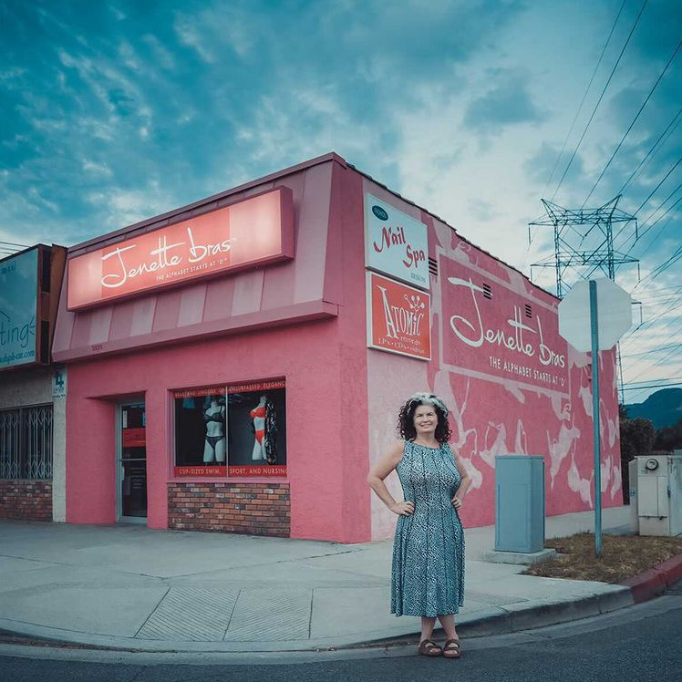 Jenette in front of the Jenette Bras store in Burbank