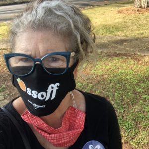 Jenette with a mask