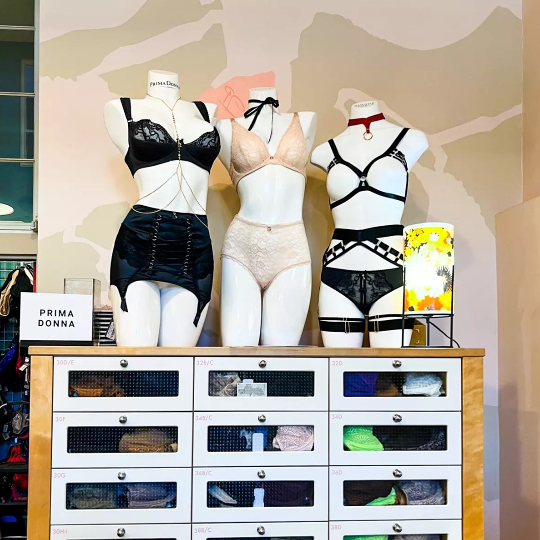 Mannequins in lingerie on a dresser