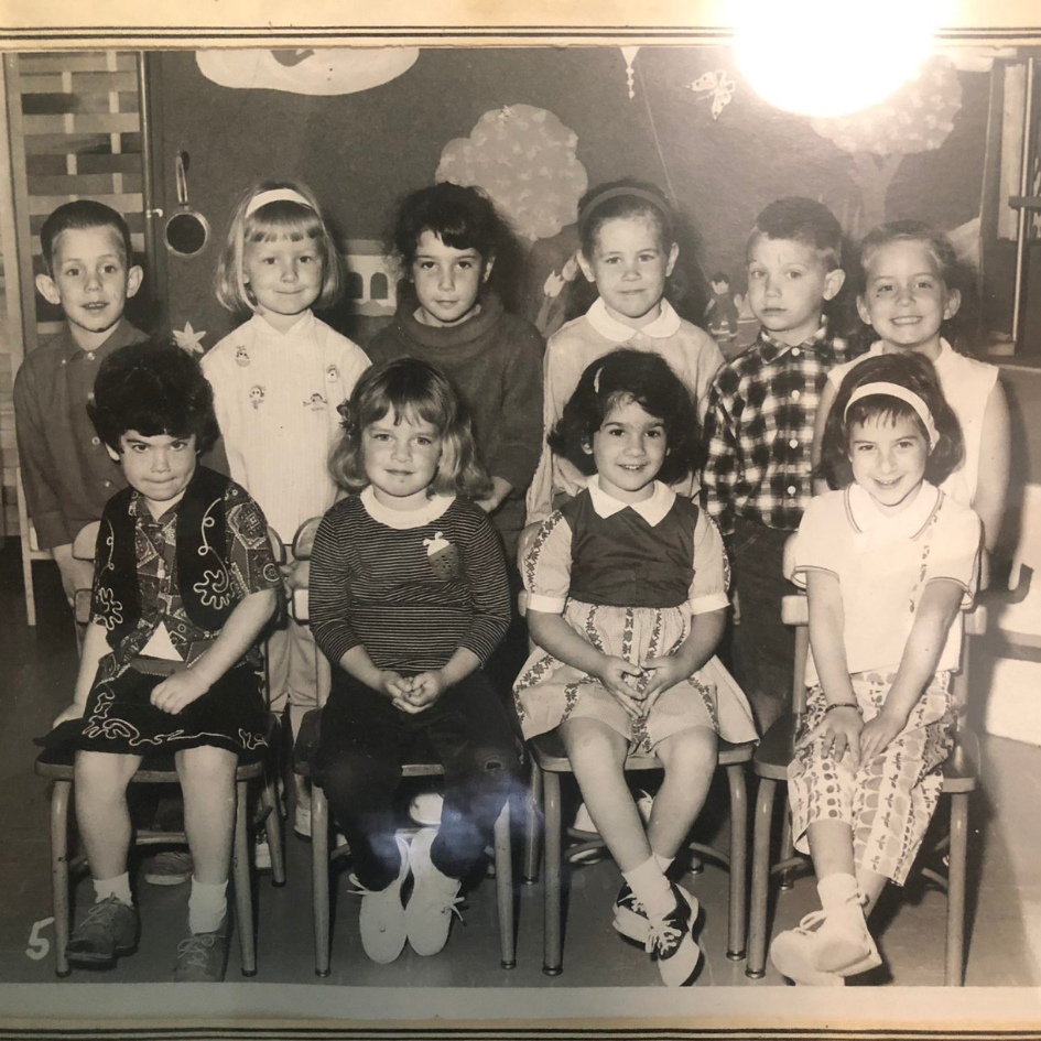 A black and white photo of Jenette's elementary school class
