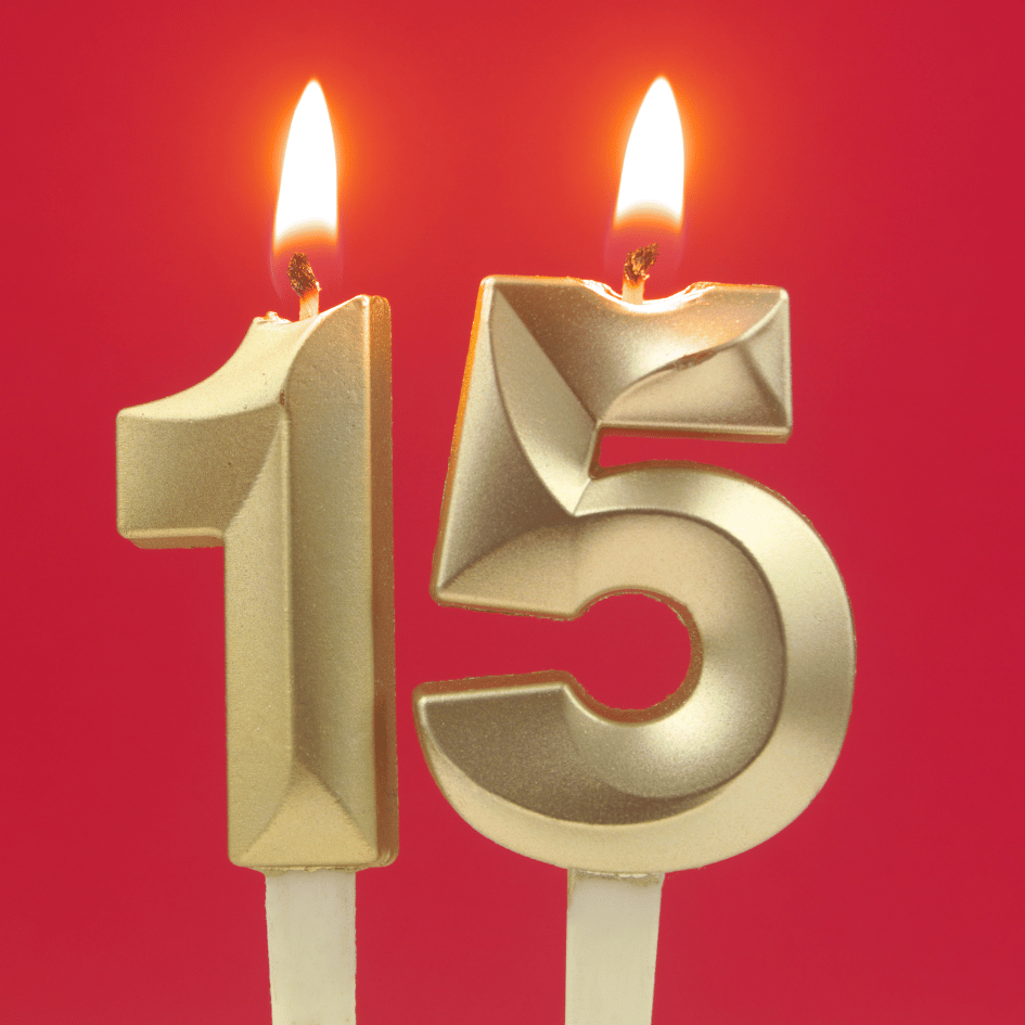 Lit candles celebrating 15 years