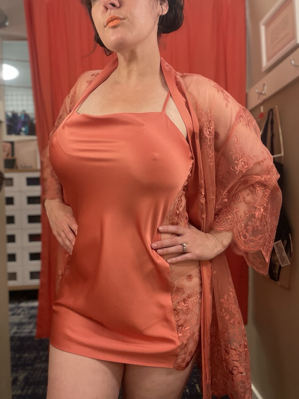 Jenette Bras Canada Rya Darling Satin Lace Chemise Nightgown in Pink with Lace Short Robe in Pink