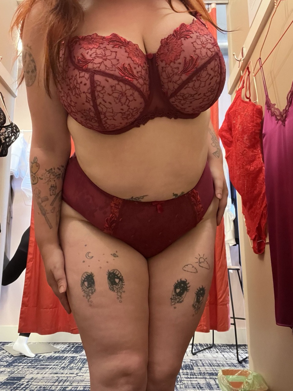 Jenette Bras French Empreinte Clea Lace Lingerie Seamed Balconette Bra in Red with Lace High Waist Briefs in Red