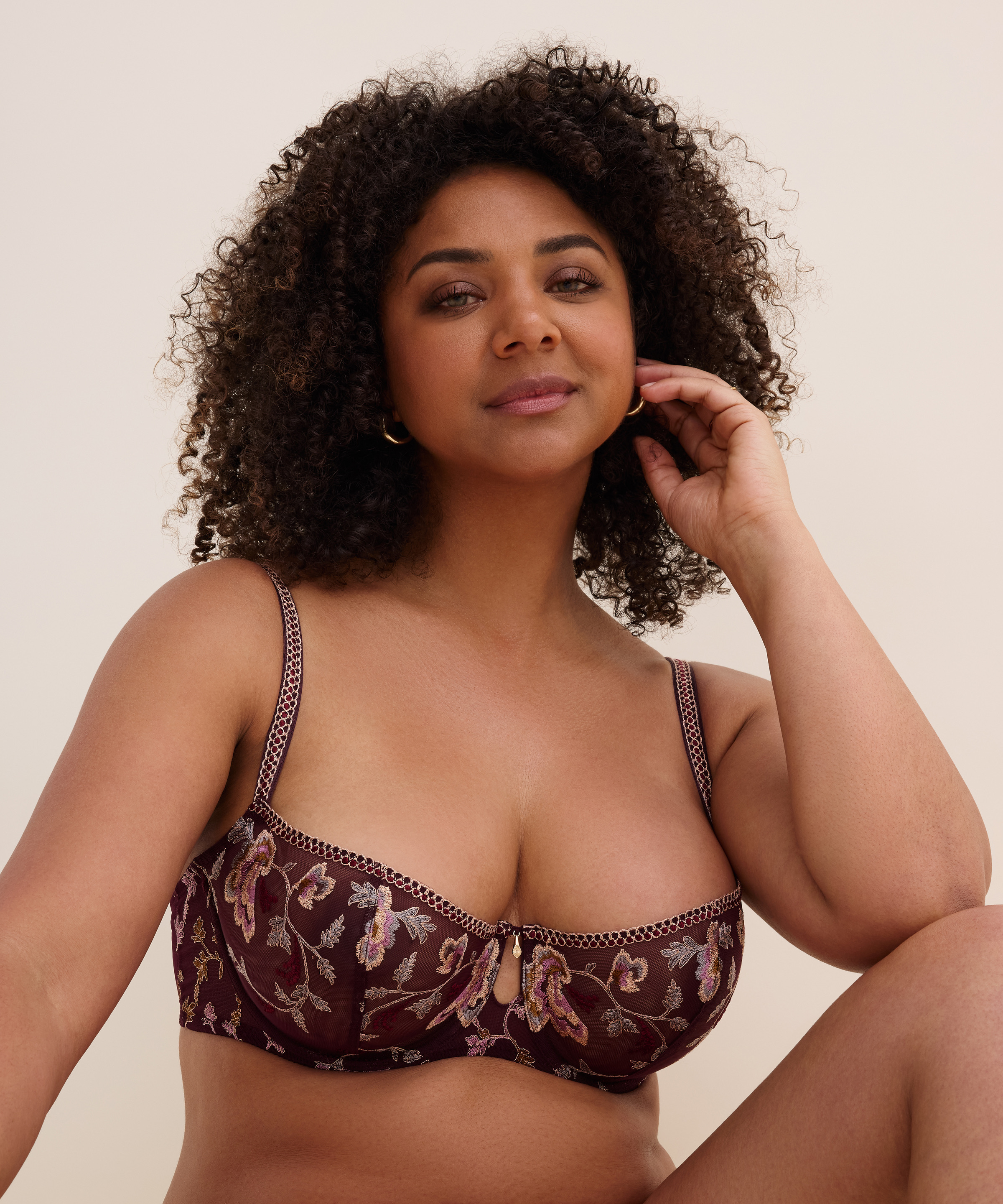 Jenette Bras French Aubade Midnight Opera Lace Lingerie Seamed Push Up Demi Cup Bra in Purple