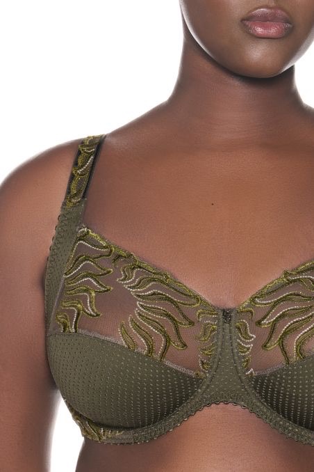 Jenette Bras French Louisa Bracq Esperanza Lace Seamed Full Cup Bra in Green