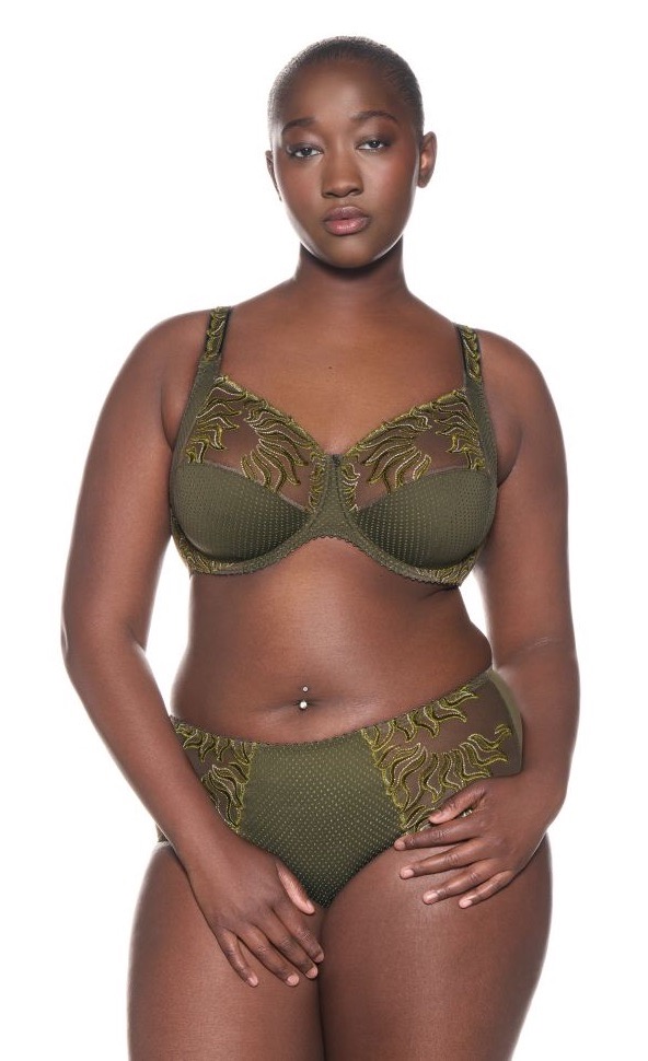 Jenette Bras French Louisa Bracq Esperanza Lace Seamed Full Cup Bra in Green with Lace High Waist Briefs in Green