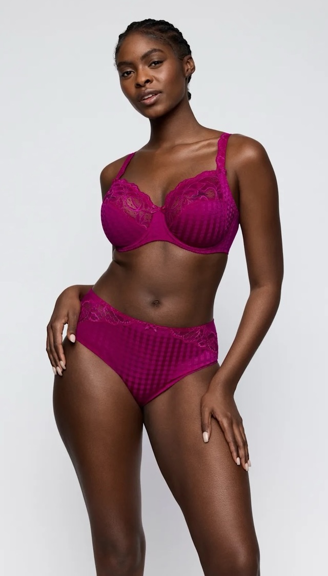 Jenette Bras Belgium PrimaDonna Madison Lace Seamed Full Cup Bra in Pink with Lace High Waist Briefs in Pink