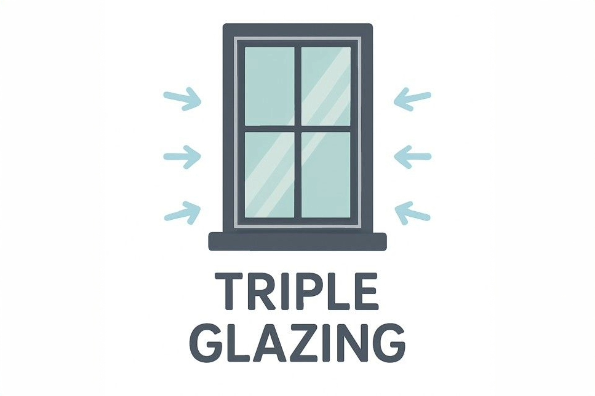 Diagram of triple-glazed window installation in a Passivhaus building, illustrating thermal layers and energy-efficient design.