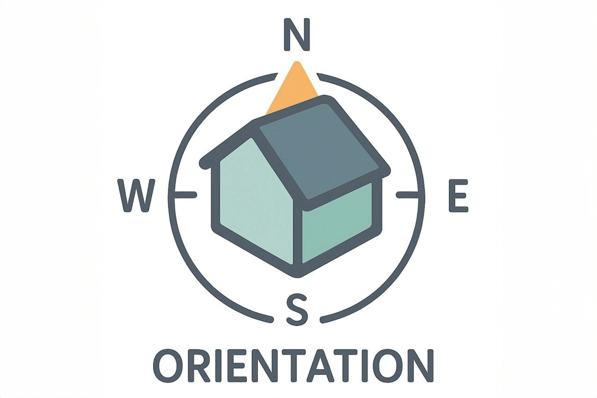Diagram of a Passivhaus building showing optimal orientation and compact form, illustrating reduced heat loss and improved energy performance.