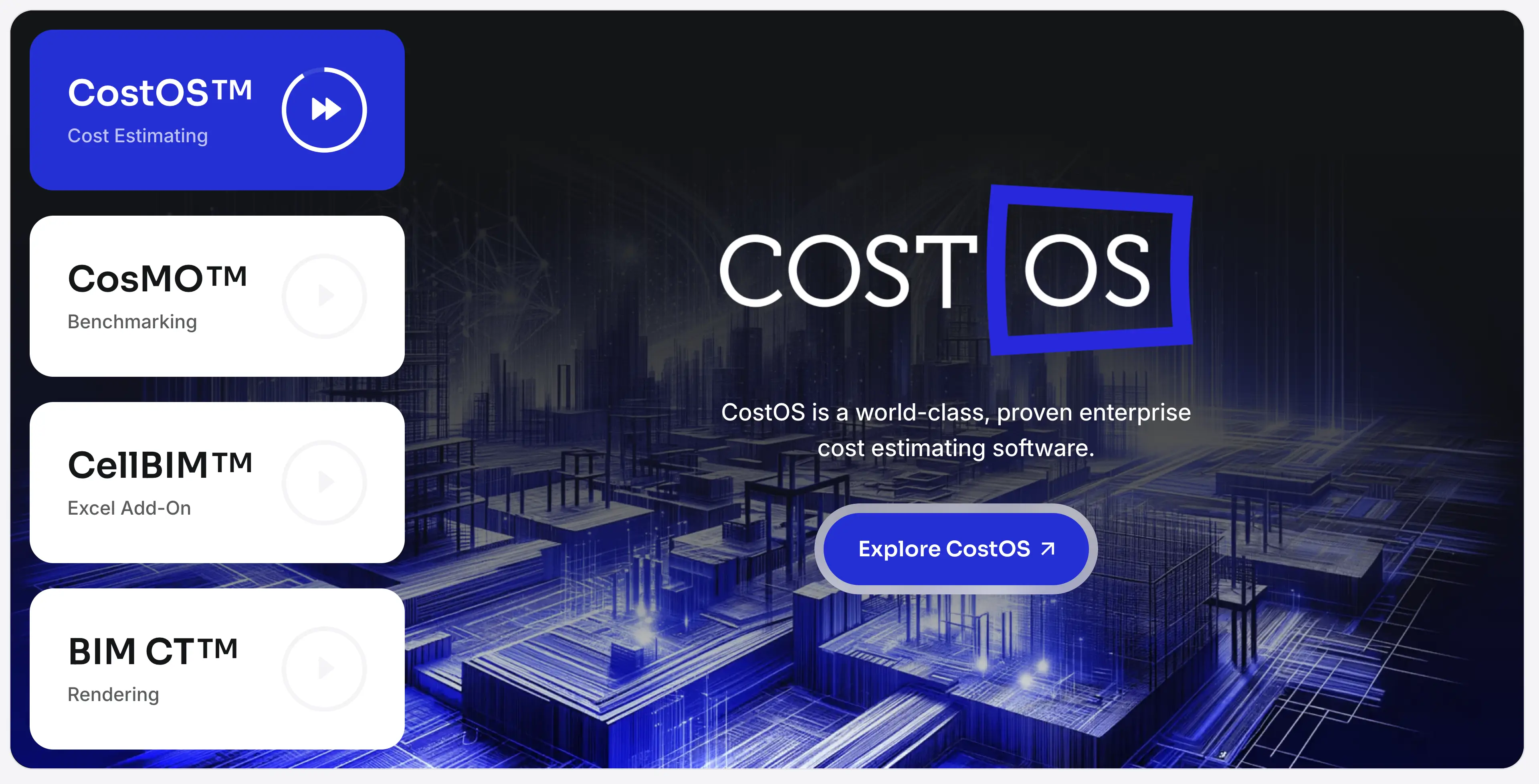 Screenshot of CostOS Cost Estimating website by Nomitech