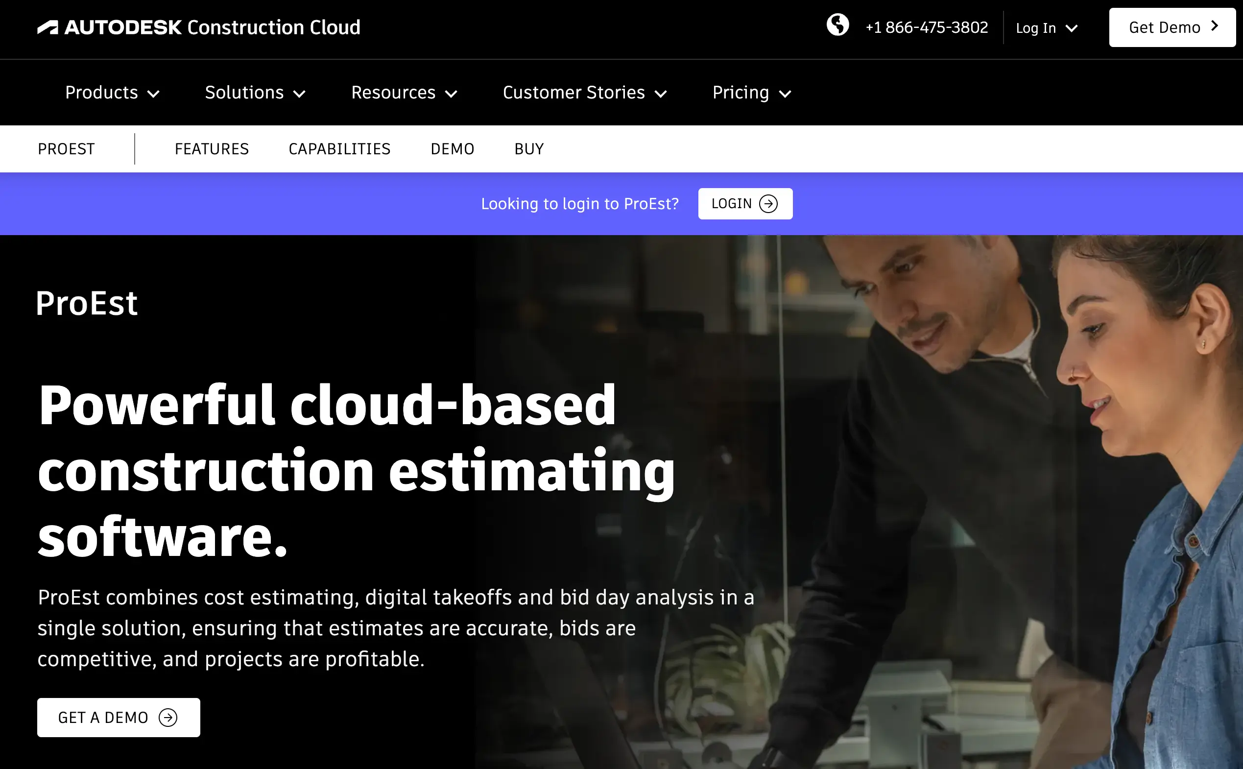 Screenshot of ProEst estimating software website