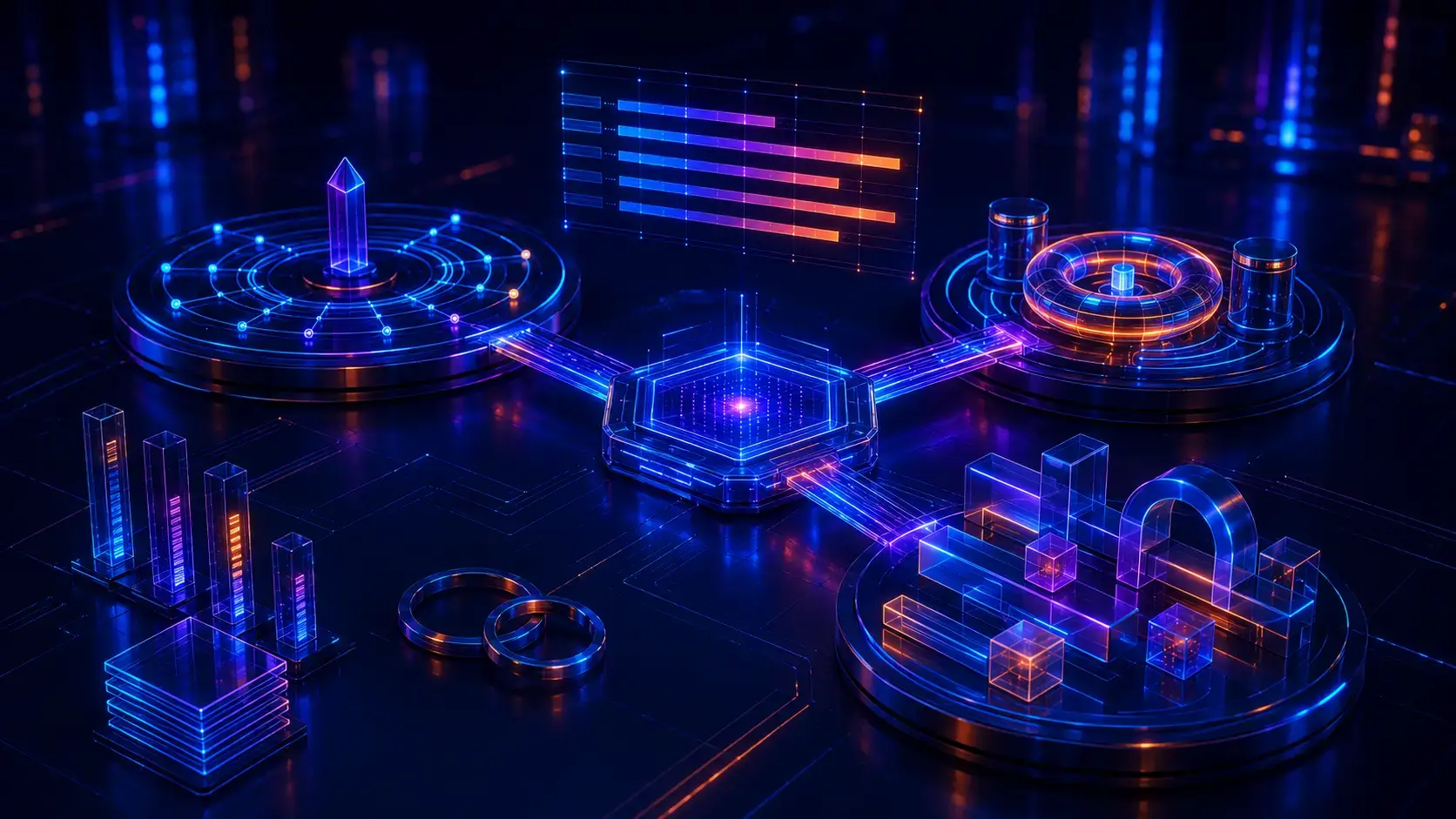 Abstract EPC benchmarking software visualization comparing telecom, energy, and capital project data.