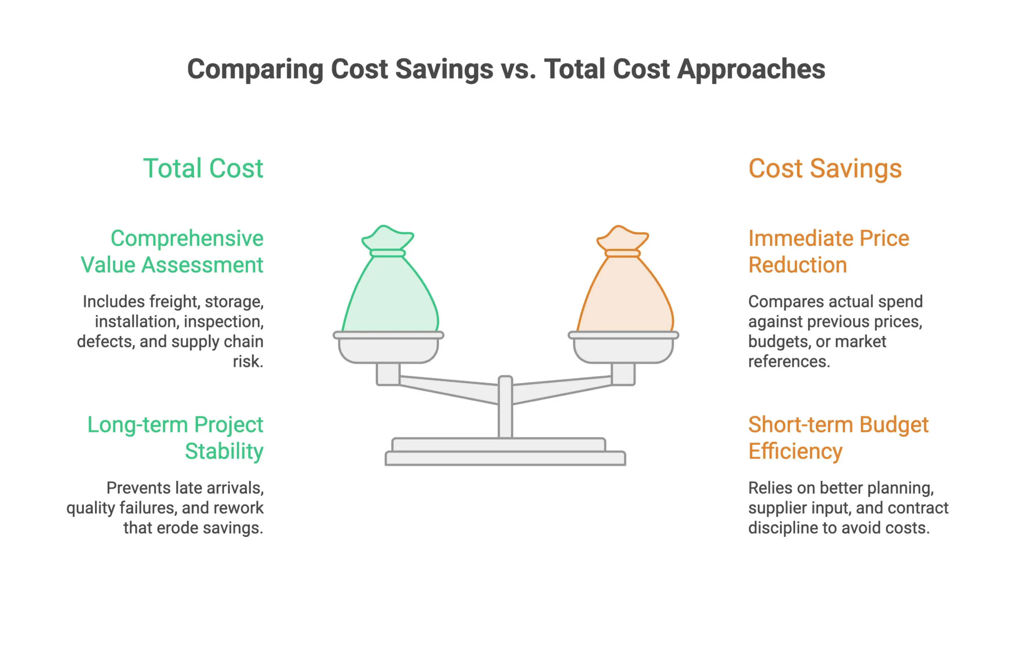 Infographic showing key procurement benchmarking metrics, including cost savings, cost avoidance, total cost of ownership, and spend under management.