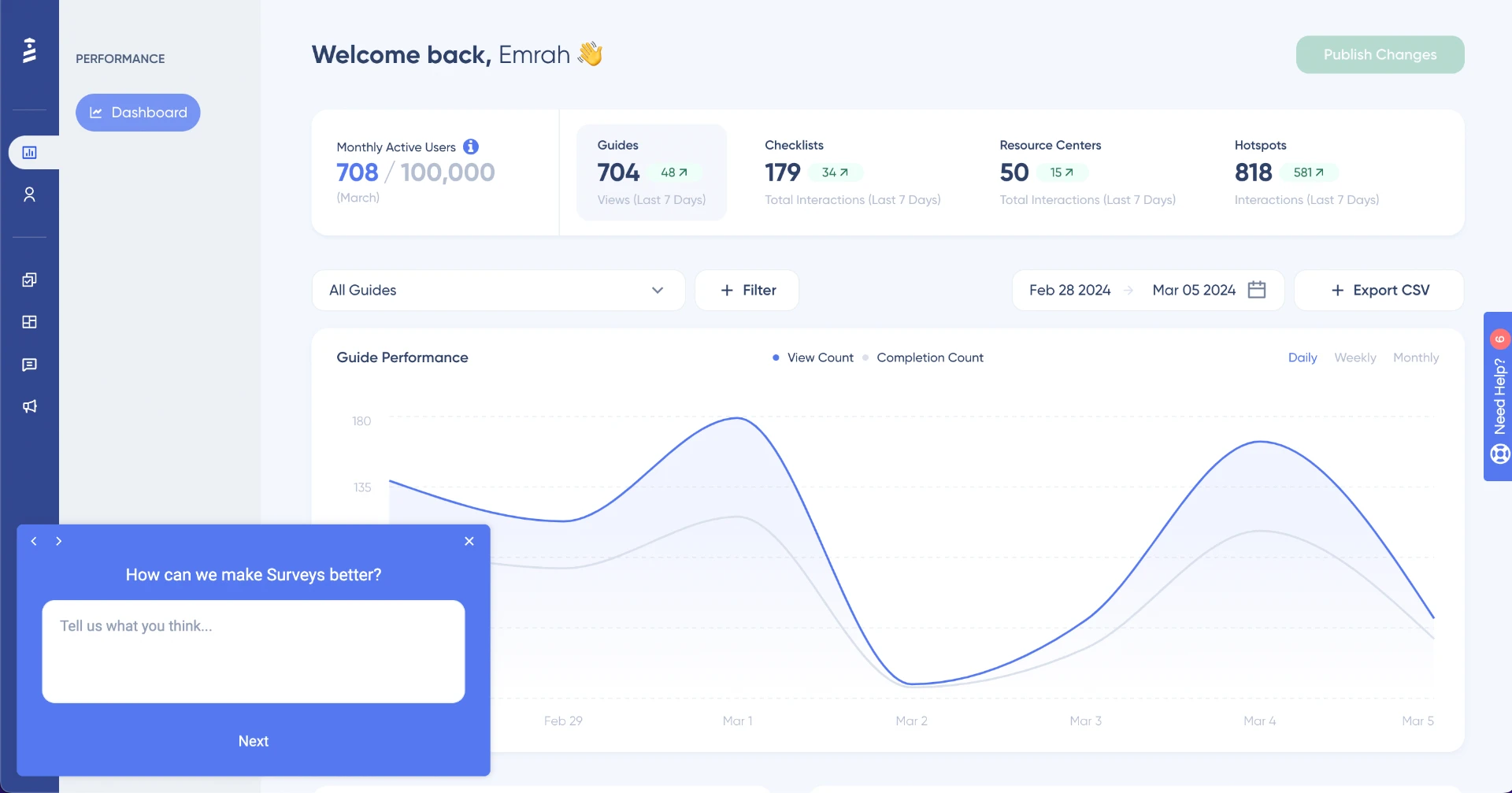 userguiding dashboard