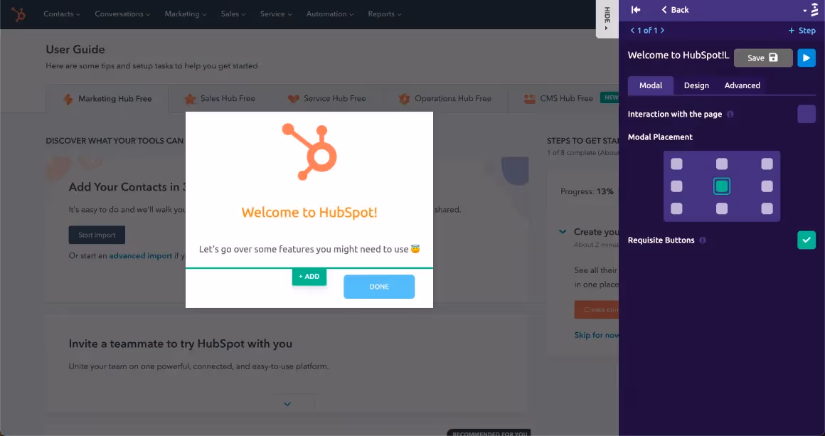 crm onboarding creación userguiding
