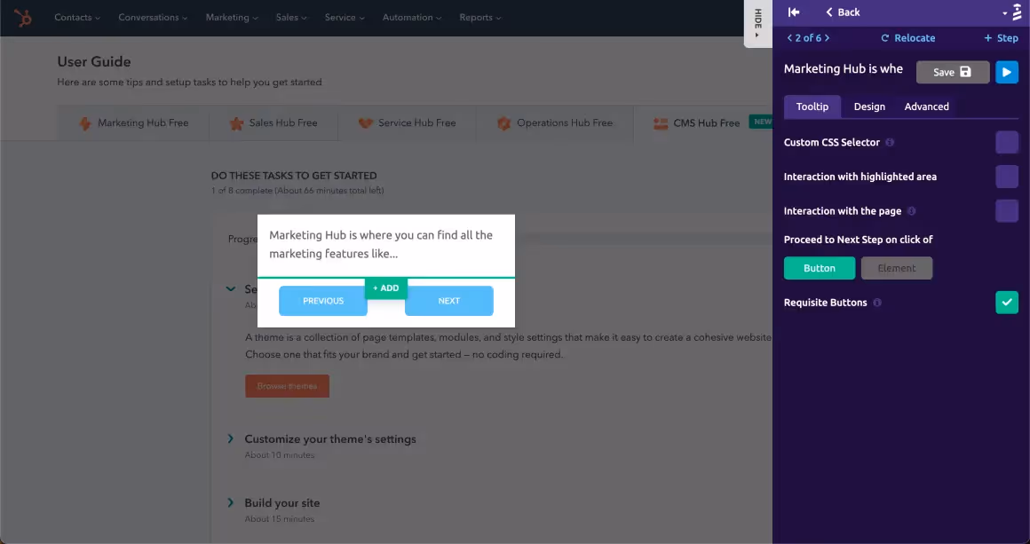 userguiding crm onboarding ejemplo de creación