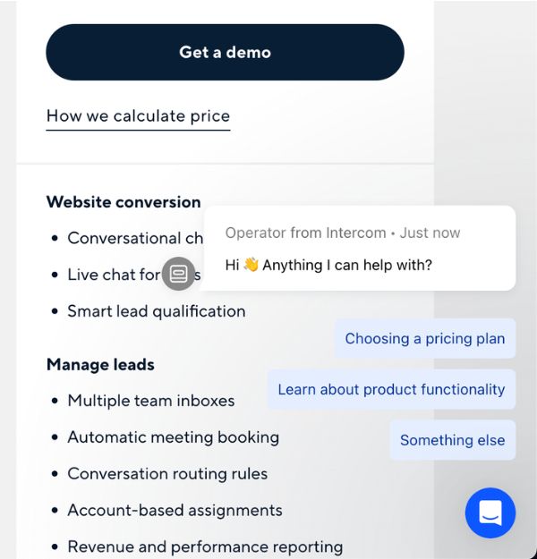 intercom in app notification chatbot