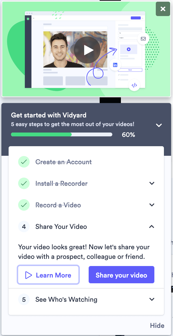 visually pleasing user onboarding patterns vidyard tutorials