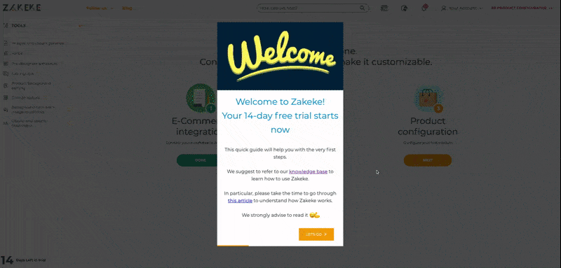 visually pleasing user onboarding patterns zakeke