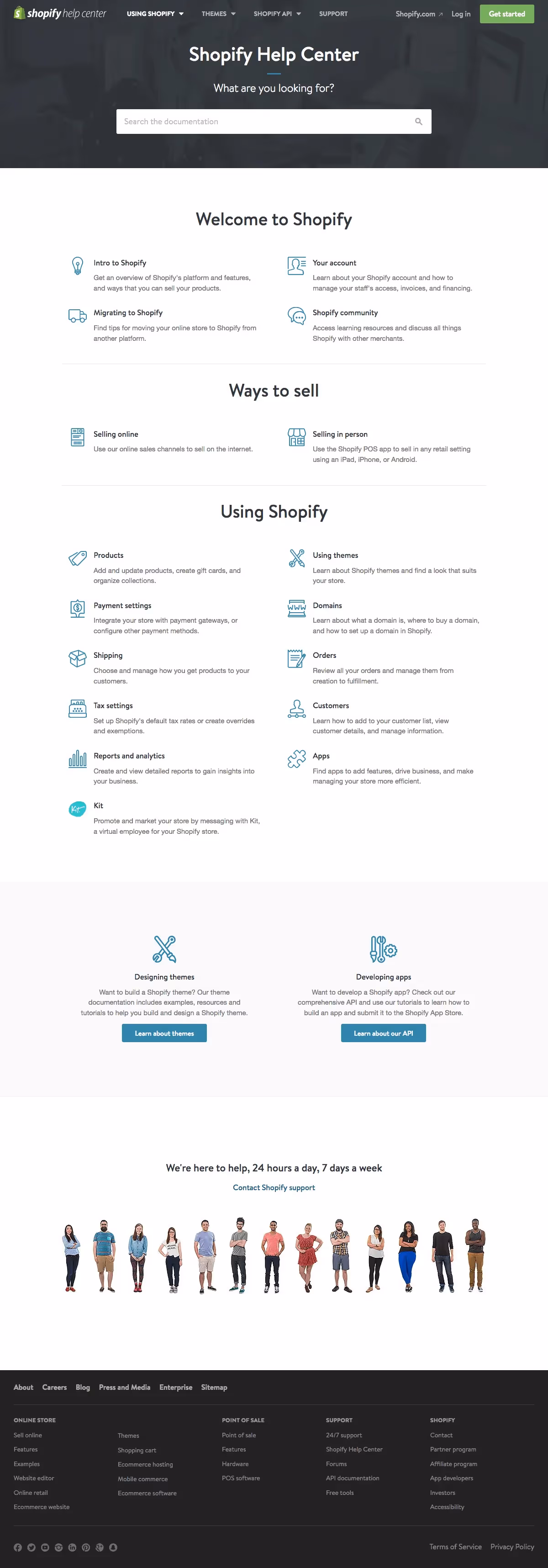 exemplo de central de ajuda da shopify